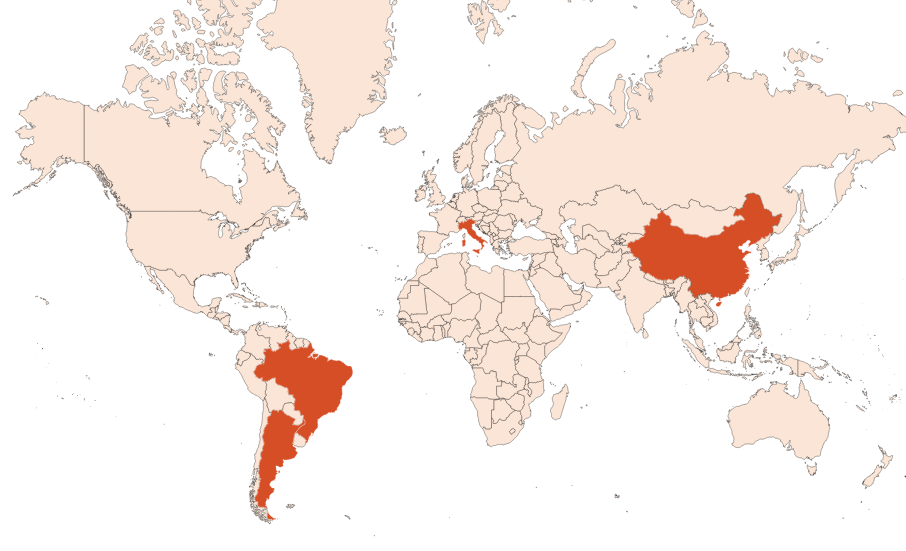 Map for Mandarine Rouge HE (N° CAS 84929-38-4)​